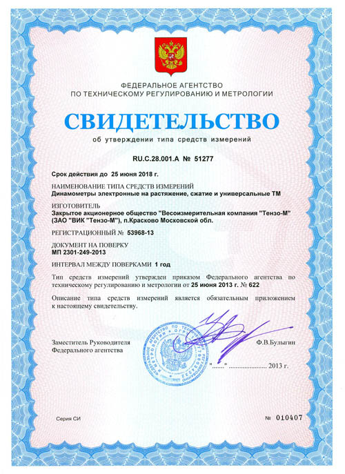 Сертификат на электронные динамометры